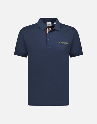 Burberry Mens Burberry Hartford Embroidery Logo Signature Stripe Polo Navy - Size: 40