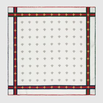 Gucci Bee Pattern Silk Pocket Square, White