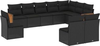 vidaXL Vidaxl - Set De Sof&aacute;s De Jard&iacute;n 10 Pzas Cojines Rat&aacute;n Sint&eacute;tico Negro