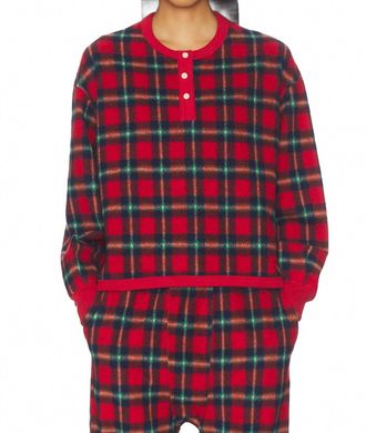 The Great. Plush Fleece Henley Sleep Sweatshirt In Cedarwoods Plaid