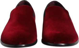 Dolce & Gabbana Red Cotton Velvet Slip On Loafers Formal Mens Shoes