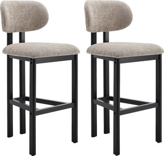 Vente-Unique Conjunto de 2 taburetes de bar en tela texturizada y madera de hevea negra - Topo - YELAZ