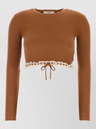 Chlo&eacute; wool sweater cropped lace trim tie