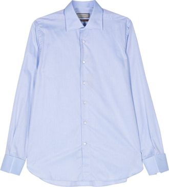 Canali striped poplin shirt - men - Cotton - 40 - Blue