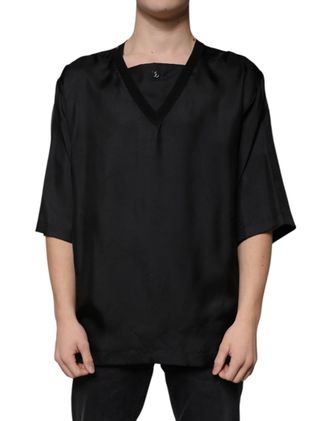 Dolce & Gabbana Black Cotton Square Neck Short Sleeve Mens T-shirt