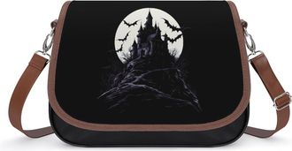 Generic Castle Night With Bats And Moon Small Womens Crossbody Bags Shoulder Handbag with Adjustable Strap for Travel
