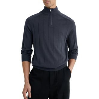 Reiss Findlay Wide Rib Merino Wool Quarter Zip Sweater in Airforce Blue at Nordstrom, Size Xx-Large