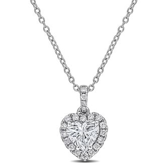 Mimi & Max Created Forever Lab-Grown Diamond Halo Necklace Sterling Silver 7/8 - 1 1/4ct TDW