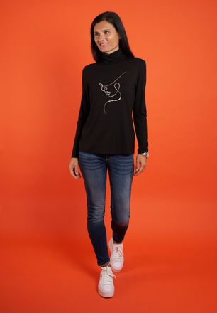 Seidel Moden Langarmshirt SEIDEL MODEN, Damen, Gr. 34, schwarz, Obermaterial: 95% Viskose, 5% Elasthan, bedruckt, Shirts Langarmshirt, MADE IN GERMANY