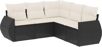 vidaXL Set De Muebles De Jard&iacute;n 5 Pzas Y Cojines Rat&aacute;n Sint&eacute;tico Negro Vidaxl