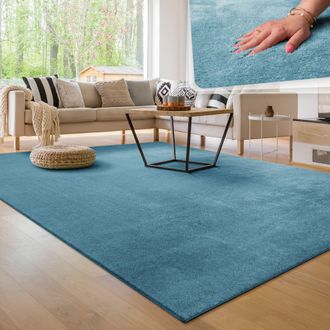 Paco Home Paco Home - Alfombra Moderna Para Sal&oacute;n A Pelo Corto Lavable Suave Uni Efecto Piel Antideslizante Turquesa, 200 Cm Cuadrado