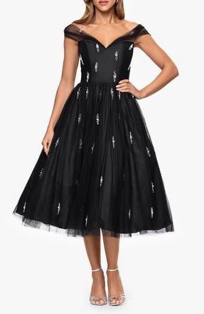 Betsy & Adam Embellished Tulle Cocktail Dress in Black at Nordstrom Rack, Size 12