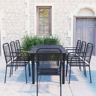 Berkfield Home 9 Piece Garden Dining Set Black Glass & Steel