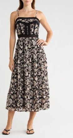 Melrose and Market Lace Bodice Tiered Dress in Black- Ivory Floral at Nordstrom Rack, Size X-Small
