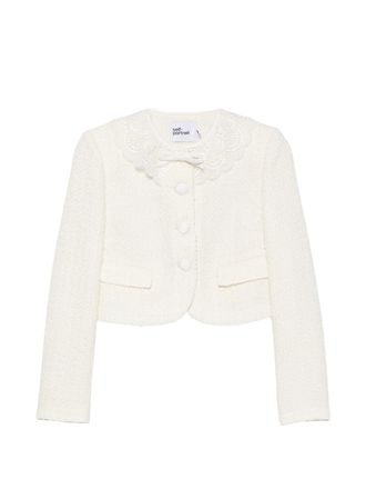 Self Portrait White Boucle Cropped Textured Blazer