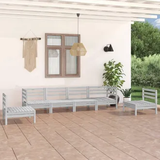 vidaXL Juego De Muebles De Jard&iacute;n 6 Piezas Madera Maciza Pino Blanco Vidaxl