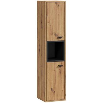 Badplaats Badplaats - Mobile bagno Oliver 30 x 30 x 133 cm - rovere con nero - colonna a parete 2 ante