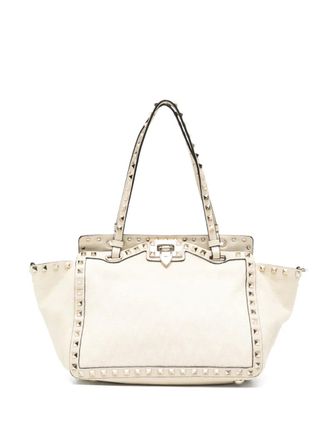Valentino Garavani 2020s Rockstud studded tote bag - women - Calf Leather/Cotton/Calf Leather - One Size - Neutrals
