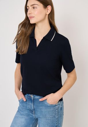 Cecil Poloshirt CECIL, Damen, Gr. XXL (46), universal blau, Piqu&eacute;, Obermaterial: 48% Baumwolle, 48% Modal, 4% Elasthan, unifarben mit Farbeinsatz, normal h&uuml;