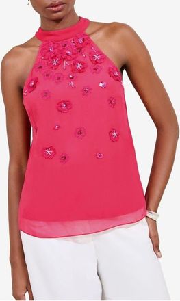 Lipsy 3D Floral Appliqué Mock Neck Top in Pink at Nordstrom, Size 8 Us