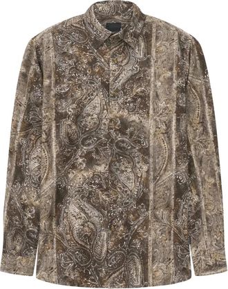 Bugatti Viscose en katoenen shirt met decoratieve print - Heren - Overhemden - Bruin - Maat: M Katoen