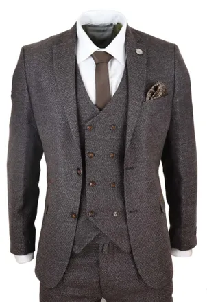 TruClothing 3 Piece Suit Double Breasted Tweed