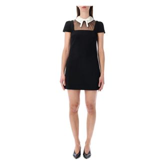 Self Portrait Short Dresses, female, Black, Size: 2XS Bow Collar Mini Dress