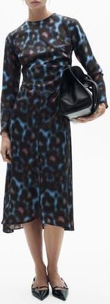 Mango Draped Long Sleeve Satin Midi Dress in Blue at Nordstrom Rack, Size 4