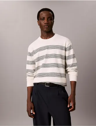 Calvin Klein Mens Space Stripe Crewneck Sweater - White - 2XL