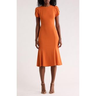 Calvin Klein Tulip Sleeve Midi Dress in Rust at Nordstrom Rack, Size 12