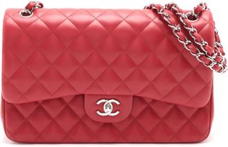 Chanel 2012-2013 Jumbo Classic Double Flap lamsleren schoudertas - Rood