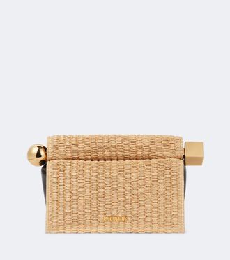 Jacquemus Clutch Rond Carr&eacute; de efecto rafia