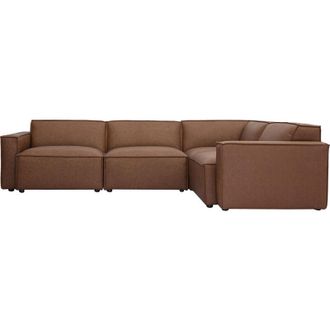 Miliboo Divano ad angolo modulabile vintage 5 posti in pelle marrone SPLIT