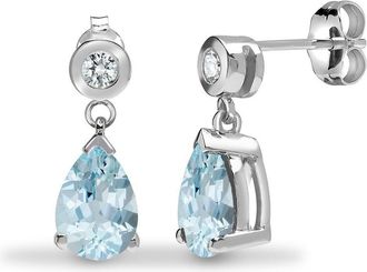 Jewelco London 9ct White Gold Diamond Blue Aquamarine Tears of Joy Drop Earrings - 9E203