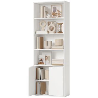 HOMCOM Homcom - Libreria In Legno 4 Ripiani Con Armadietto A 2 Ante Salvaspazio Bianca