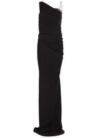 AARON ESH 5 One Shoulder Silk-chiffon Maxi Dress - Black - 10 (UK10 / S)