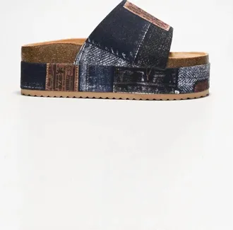 Cape Robbin Womens Hacha Platform Slide Sandal In Blue Denim