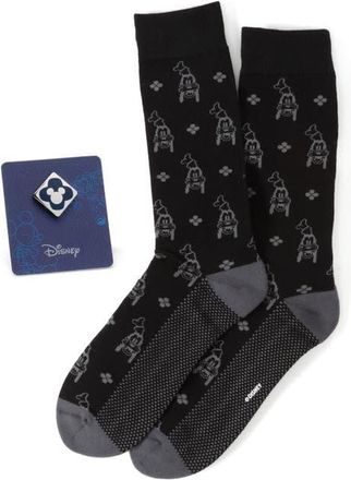 Cufflinks Inc. x Disney Goofy Cotton Blend Dress Socks & Lapel Pin Set in Black Multi at Nordstrom, Size 10-13