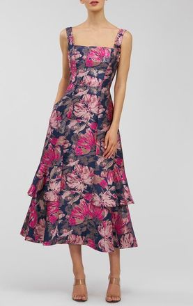 Kay Unger Paige Metallic Floral Jacquard Cocktail Dress in Blue Opal Multi at Nordstrom, Size 18