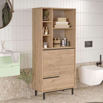 Dmora Mueble Columna Fermana, 4 Estantes, 3 Puertas, 8 Espacios, 75x36x162h Cm Roble Marr&oacute;n