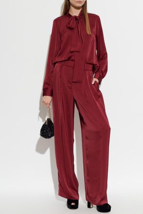 Michael Michael Kors Satin Shirt With Decorative Neck Tie, Womens, Burgundy