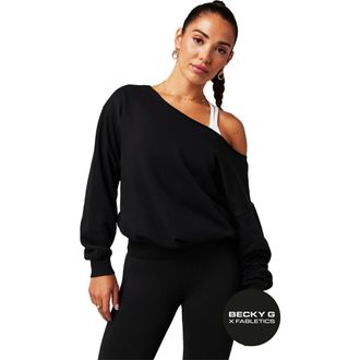 Fabletics Womens Year Round Terry Off Shoulder Sweatshirt in Black at Nordstrom, Size Xx-Large