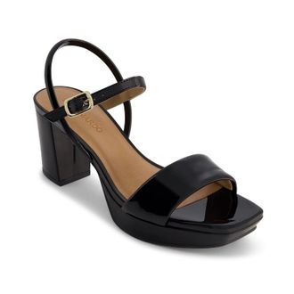 Bernardo Womens Bernardo Canto Strappy Black Patent Leather Platform Sandals HAWK2550