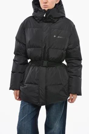 Dsquared2 Long Quilted Nylon Puffer With Logo Belt Dsquared2
