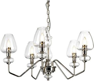 Loops 5 Bulb Chandelier Highly Polished Nickel Finish Clear Glass Shades LED E14 40W