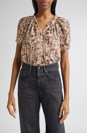 Ramy Brook Soraya Pleated Puff Sleeve Top in Baja Brown Tulum at Nordstrom Rack, Size Xx-Large
