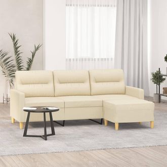 vidaXL Vidaxl - Sof&aacute; De 3 Plazas Con Taburete De Tela Crema 180 Cm