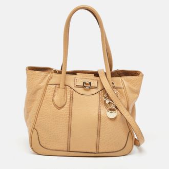 DKNY Dkny Beige Leather Logo Charm Shoulder Bag