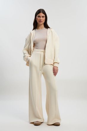 Karen Millen Womens Premium Luxe Lounge Cosy Jersey Draw String Waist KM Branded Trousers - White - Size X-Small