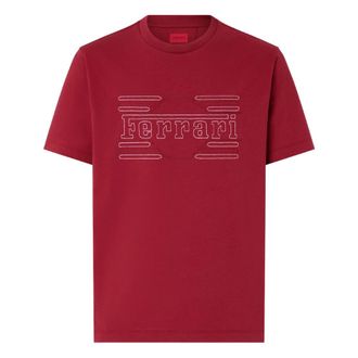 Ferrari T-Shirts, male, Red, Size: L Embroidered-logo T-shirt